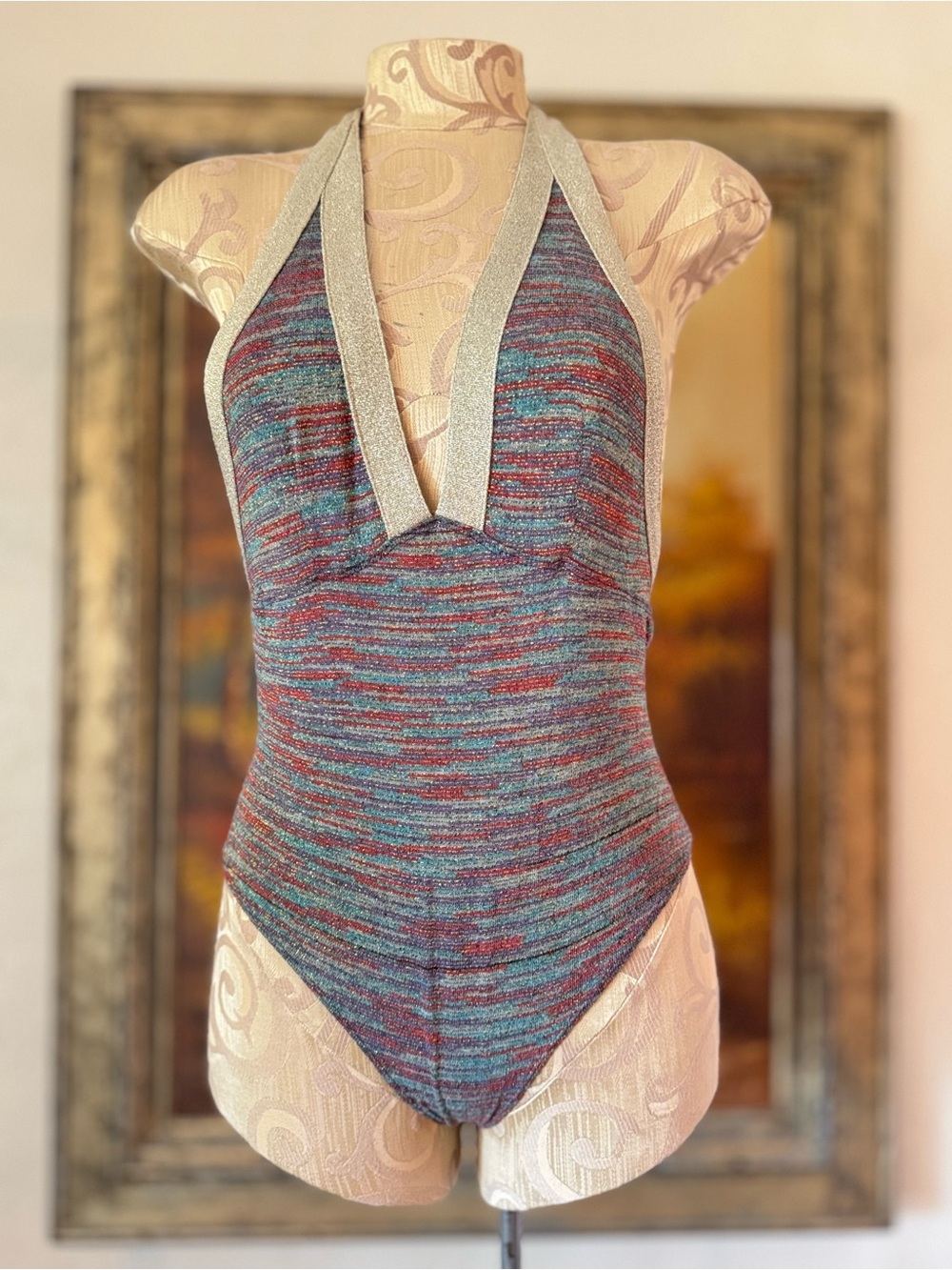 Mid 00s Metallic Halter Knit Bodysuit